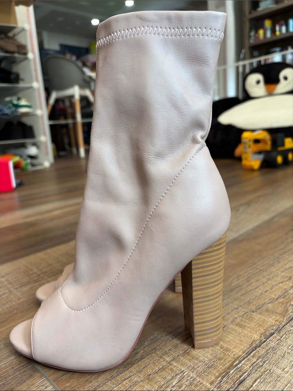 Women's Open-Toe Block Heel Bootie in Blush